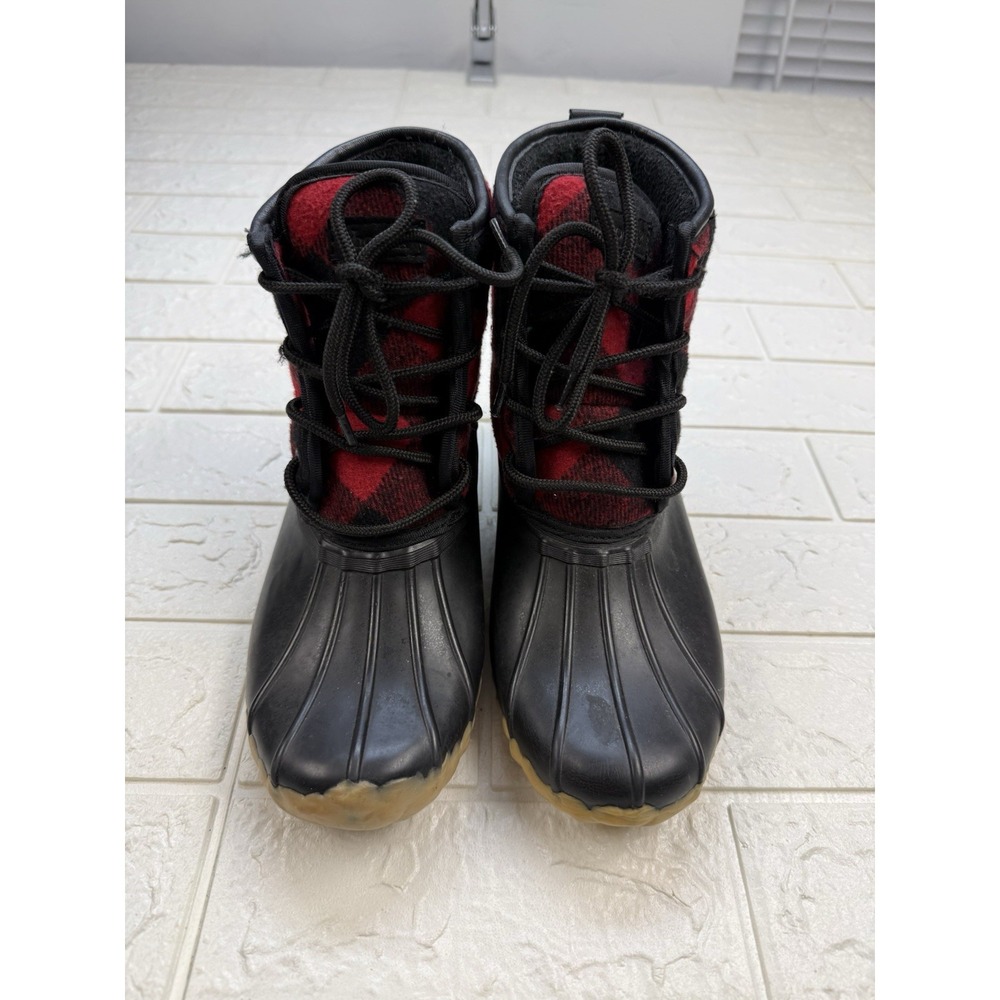 Chooka Eastlake Duck Boot Red Black Plaid Wool Rubber Rain Boot 7 1128332B